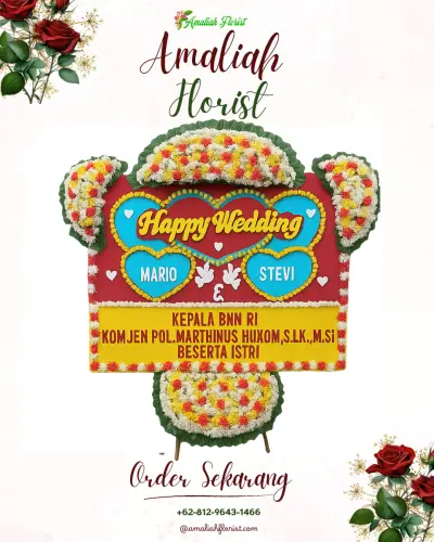 Karangan Papan Bunga Pernikahan di Sayar